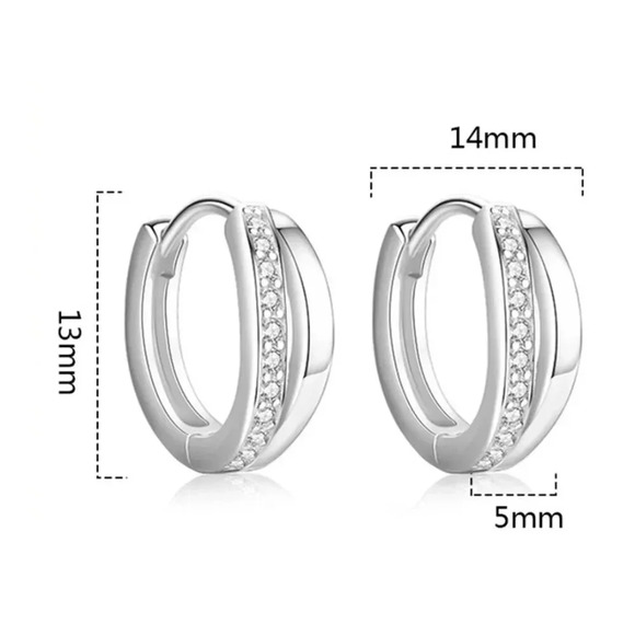 925 Sterling Silver Double Layer Minimalist Dainty Huggie Hoop Earrings - Picture 6 of 6